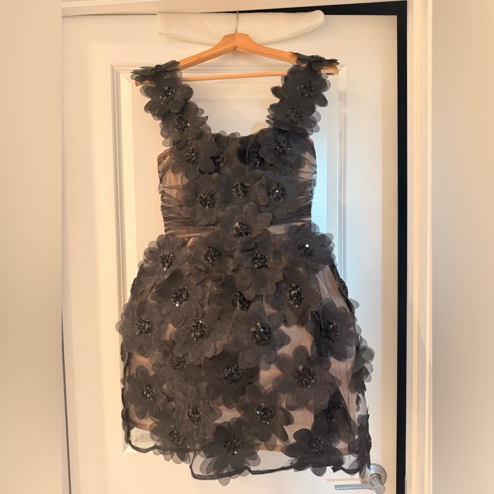 NWOT BRONX AND BANCO ROSALIE SHORT BLACK FLORAL DRESS, formal mini dress - Picture 9 of 16